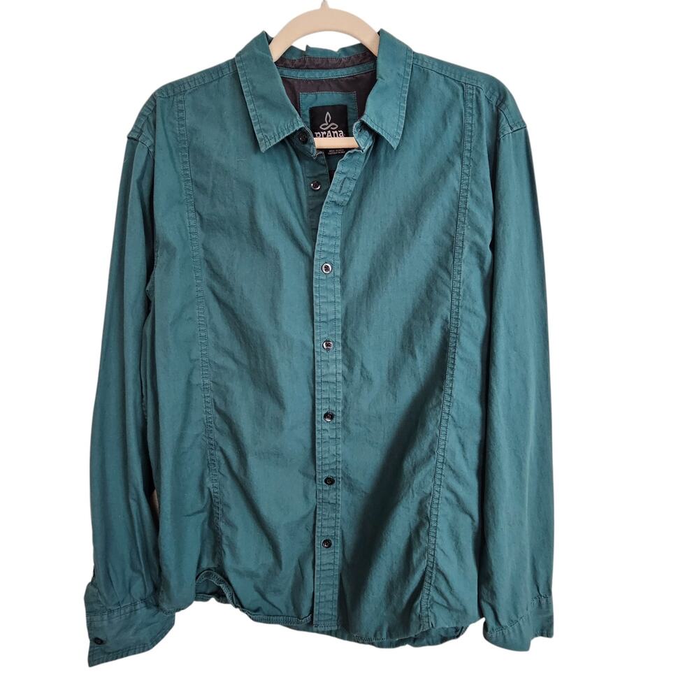 Prana Mens Organic Cotton Button Shirt Size L Gorpcore Outdoor Breathable Skater